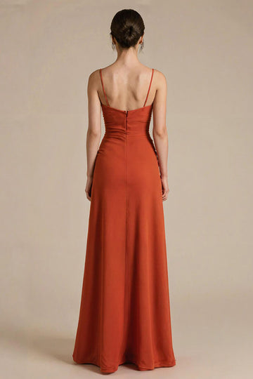 Burunt Orange Sheath V Neck Maxi Evening Dress